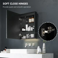 HOMCOM Bathroom Mirror Cabinet with LED Lights and Shaver Socket, 500 x 700 mm Wall Mounted Bathroom Cabinet with Mirror, Demister Pad, Dimmer, 3 Colours, Medicine Cabinet, Black(m-6)