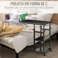 HOMCOM Mesa Lateral para Sofá Mesa lateral em Forma de C com 4 rodas Giratórias Freios Altura Ajustável 3 níveis Estrutura Metálica 80x40x72-82cm Preto(m-4)