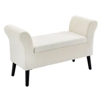 HOMCOM Banco de Almacenamiento con Tapa Abatible Reposabrazos y Patas de Madera para Salón 111,5x41x65 cm Crema(m-1)
