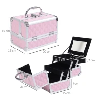 HOMCOM Estojo de Maquilhagem Organizador Cosméticos Profissional 20x15x15cm rosa(m-3)