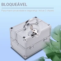 HOMCOM Estojo de Maquiagem Profissional Portátil de Cosméticos com Bandejas de 3 Níveis e Espelho 2 Chaves para Porta-Joias Manicure 15x15x20cm Prata(m-4)