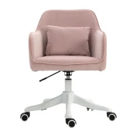 Vinsetto Velvet Office Chair, Desk Chair, Makeup Vanity Chair with Massage Lumbar Pillow and Rolling Wheels for Bedroom and Home, Pink(m-1)
