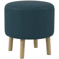 HOMCOM Round Linen-Look Storage Ottoman - Blue(m-1)