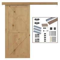 HOMCOM Ferragens para Porta de Correr 200 cm Kit de Ferragens Trilho de Madeira e Acessórios de Liga de Alumínio Marrom(m-10)