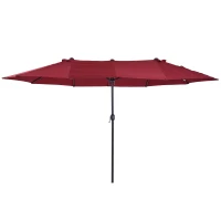 Outsunny Chapéu de Sol Duplo 4,55x2,68x2,38 m  Chapéu de Sol de Jardim com Manivela Manual Resistente à Água e com Proteção Solar UV para Terraço Pátio Vinho(m-1)