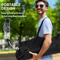 Outsunny Set of 2 Reclining Folding Camping Chair w/ Detachable Footrest, Storage Bag, Cup Holder & Headrest, Lightweight Portable Camp Chair for Beach, Picnic, Grey and Black(m-6)