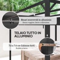Outsunny Gazebo Pergola Retrattile 3x3 m con Tenda a Rullo e Fori di Drenaggio, in Acciaio e Poliestere Grigio Scuro(m-6)