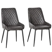 HOMCOM Retro Dining Chair Set of 2, PU Leather Upholstered Side Chairs for Kitchen Living Room with Metal Legs, Grey(m-1)