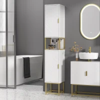 kleankin Coluna Casa de Banho Móvel Auxiliar Casa de Banho com Compartimento e Prateleiras Ajustáveis 30x30x170,7 cm Branco(m-2)