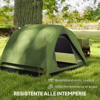 Outsunny Tenda da Campeggio per 3 Persone Impermeabile con Tasca, Gancio per Lanterna e Borsa, 2x2x1.35m, Verde(m-5)