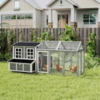 PawHut 2-Piece Wooden Chicken Coop and Run Set, Poultry Run Cage with Nesting Box, Slide-Out Tray, Roof, Perch(m-2)