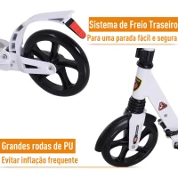 HOMCOM Trotinete dobrável altura ajustável e guiador para adultos e crianças acima de 14 anos com rodas grandes e freio Carga 100kg branco(m-5)