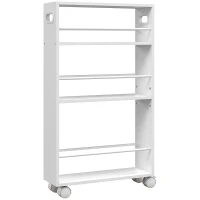 HOMCOM Cărucior de Bucătărie cu 3 Nivele, Bare Laterale, 4 Roți și 2 Frâne, 45x15x80 cm, Alb(m-11)