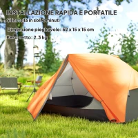 Outsunny Tenda da Campeggio 2 Posti con 2 Vestiboli, 2 Porte, 2 Finestre e Borsa di Trasporto, 2.8x2.25x1.1 cm, Arancione(m-4)