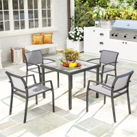 Outsunny Five-Piece Outdoor Garden Dining Set - Grey(m-2)