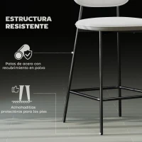HOMCOM Conjunto de 2 Taburetes de Bar con Respaldo Tapizado Aterciopelado y Estructura de Acero 45x49x102 cm Gris Claro(m-6)