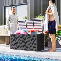 Outsunny Panca Contenitore 380L in HDPE con 2 Maniglie Laterali e Leva a Gas, 115x60x60 cm, Nero e Grigio(m-8)