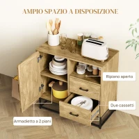 HOMCOM Credenza Moderna con 2 Cassetti, Armadietto Regolabile e Ripiano Aperto, in Legno e Acciaio, 80x40x78 cm, Marrone(m-4)