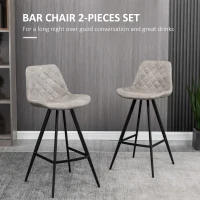 HOMCOM Set Of 2 Bar Stools Vintage Microfiber Cloth Tub Seats Padded Comfortable Steel Frame Footrest Quilted Home Bar Cafe Kitchen Chair Stylish Grey(m-4)