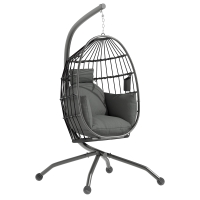 Outsunny Silla Colgante con Soporte Cesta Plegable Cojín y Reposacabezas para Interior y Exterior Carga 120 kg Negro