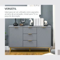 HOMCOM Aparador Auxiliar Armário de Armazenamento com 3 Gavetas e 2 Armários com Prateleira Ajustável 120x40x76 cm Cinza(m-4)