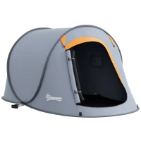 Outsunny Tenda da Campeggio Pop Up Impermeabile con Accessori e Borsa di Trasporto, 245x148x105 cm, Grigio(m-1)
