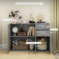HOMCOM Credenza Moderna con 3 Armadietti e 2 Cassetti, in Legno, 106x35x76 cm, Grigio Chiaro(m-4)