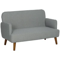 HOMCOM Velvet Feel Fabric 2 Seater Sofa, Small Sofa Loveseat with 21cm Thick Padding and Wood Legs, Grey(m-1)