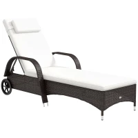Outsunny Tumbona de Ratán de Jardín Chaise Longue con Respaldo Ajustable en 5 Posiciones Cojines Acolchados Reposacabezas y 2 Ruedas Carga 160 kg 200x73x30-103 cm Negro(m-1)