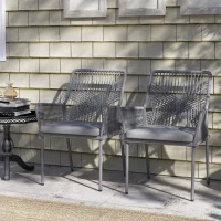 Outsunny Set van 2 Tuinstoelen, Terrasstoelen met Wasbare Kussens, Rug- en Armleuningen, Staal, Rattan, Donkergrijs(m-8)