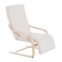 HOMCOM Wooden Armchair, Upholstered Linen Lounge Chair with Adjustable Footrest & Removable Cushion, Poang Chair for Living Room, Cream White(m-1)