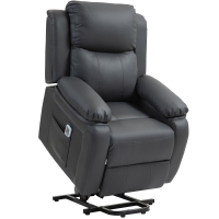 HOMCOM Riser and Recliner Chair with Massage, Power Lift Recliner Chair for Elderly with Remote Control, Extended Footrest, Dual Side Pockets, Overstuffed Electric Reclining Armchair, Dark Grey