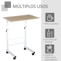HOMCOM Mesa de computador para Hogar escritorio Altura Ajustável Mesa Compacta com Rodas 60x40x68-78cm Cor Branco(m-7)