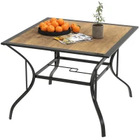 Outsunny Tavolo da Giardino Marrone per 4 Persone con Foro Centrale per Ombrellone, 94L x 94P x 71A cm(m-10)