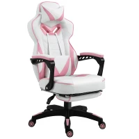 Vinsetto Computer Gaming Chair, Racing Desk Chair with Lumbar Support and Footrest, PU Leather Gamer Chair with Headrest and Swivel Wheels for Home, Pink(m-1)
