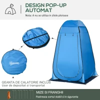Outsunny Cort de Dus pentru Camping, cu Fermuar, Geanta de Transport si Buzunar, 126x124x189 cm, Albastru(m-5)