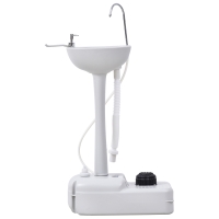 Outsunny Lavatório Portátil para Campismo com Depósito de Água de 17L Dispensador de Sabão e 2 Rodas 51x33,5x103 cm Cinza Claro