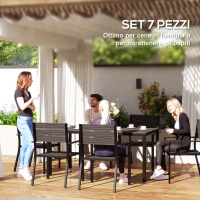 Outsunny Set da Esterno con Tavolo da Pranzo Rettangolare e 6 Sedie Impilabili con Braccioli, Marrone(m-4)