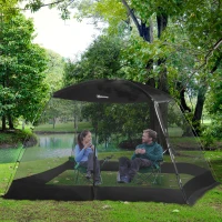Cort din plasa cu instalare instanta Casa ecran Outsunny, Baldachin Adapost Chiosc Camping Exterior  pentru 4-6 persoane cu geanta de transport si cuie de pamant, Negru(m-10)