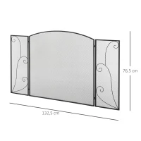 HOMCOM Frente para Lareira de 3 Painéis Dobrável com Dobradiças Estrutura Metálica e Malha Decorativa 132,5x76,5cm Preto(m-3)