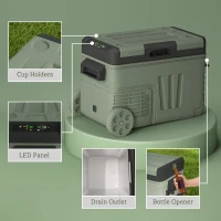 Outsunny 33L Car Fridge Freezer Dual Zone, Portable Camping Fridge 12V/24V DC & 100-240V AC, Electric Cool Box -20℃-20℃ with Wheels and LED Light, for Travel, RV, Road Trip, Picnic [Energy Class E](m-9)