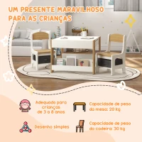 HOMCOM Conjunto de Mesa e 2 Cadeiras Infantis 2 em 1 com Ardósia Gavetas de Tecido e Espaço de Armazenamento para Quarto Cinza(m-5)