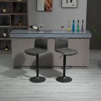 HOMCOM Set of 2 Bar Stool, Adjustable Height PU Leather Barstools with Swivel Seat and Footrest for Breakfast Bar, Kitchen and Home, Grey(m-2)
