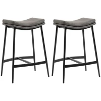 HOMCOM Breakfast Bar Stools Set of 2, Microfibre Upholstered Barstools, Industrial Bar Chairs with Curved Seat and Steel Frame for Dining Room, Kitchen, Grey(m-1)