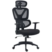 Vinsetto Mesh Office Chair, Height Adjustable Desk Chair with Lumbar Support, Swivel Wheels and Adjustable Headrest, Black(m-1)