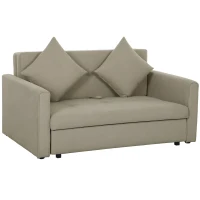 HOMCOM 2 Seater Sofa Bed with Hidden Storage, Pull Out Convertible Bed Settee, Modern Snow Flannel Loveseat Sofa Sleeper with 2 Cushions for Living Room, Guest Room, Light Brown(m-1)