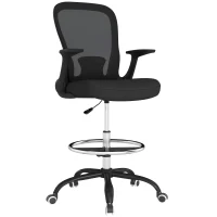 HOMCOM Draughtsman Chair, Mesh Drafting Chair, Ergonomic Office Chair with Flip-up Armrest, Adjustable Foot Ring, Black(m-1)