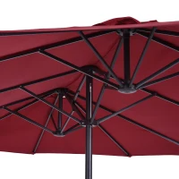 Outsunny Chapéu de Sol Duplo 4,55x2,68x2,38 m  Chapéu de Sol de Jardim com Manivela Manual Resistente à Água e com Proteção Solar UV para Terraço Pátio Vinho(m-9)