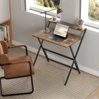 HOMCOM 81.5 cm Folding Computer Desk with Monitor Shelf - Rustic Brown(m-7)