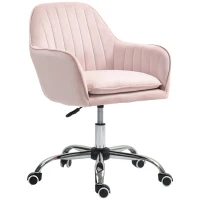HOMCOM Velvet-Feel Tub Office Chair, with Seat Cushion - Pink(m-13)